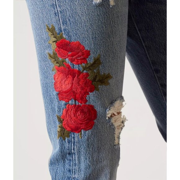 NWT Levi's 501 Taper Custom Blues Rose Embroidered Destroyed Boyfriend Jeans 24 - Picture 10 of 11